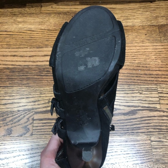 Nine West Suede Open Toe Black High Heel Ankle Bootie Sz 7.5 - Picture 8 of 11